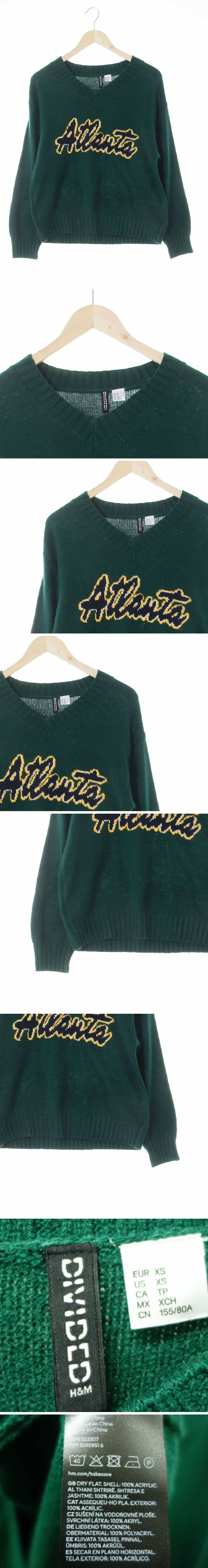 h&m 빅레터링자수브이넥니트 h&m 어벤추린그린 빅레터링자수브이넥니트