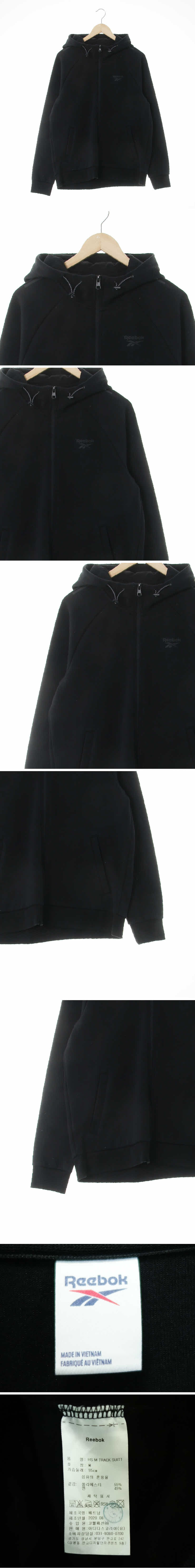 리복 하이넥나그랑후드집업 리복 블랙 프린팅 면혼방 하이넥나그랑후드집업