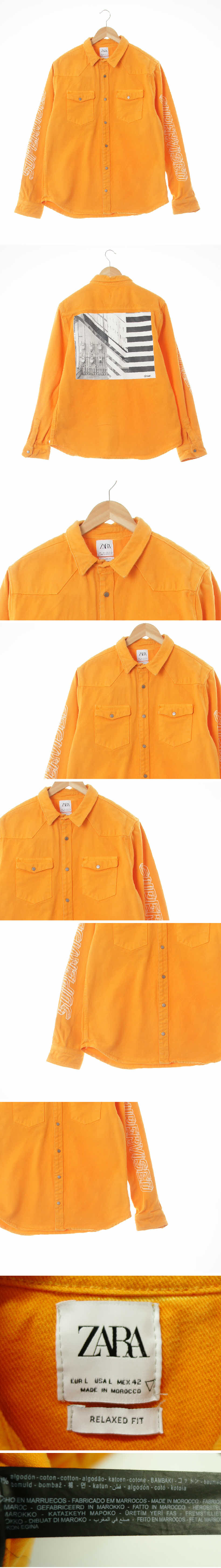 자라 브라이징오렌지 데님 빈티지소매빅레터링자켓