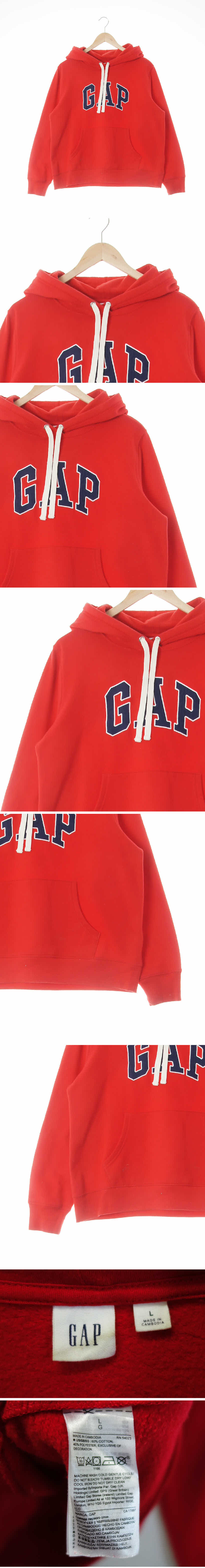 gap 빅패치후드티 gap 레드 면혼방 빅패치후드티