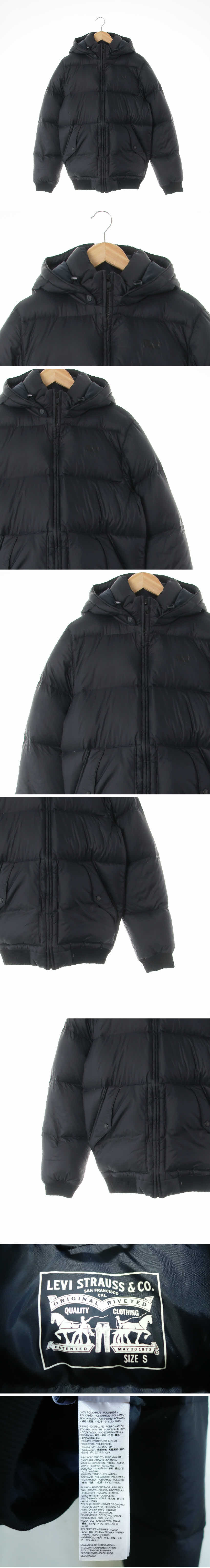 리바이스 하이넥후드숏패딩점퍼 리바이스 블랙 덕다운 하이넥후드숏패딩점퍼