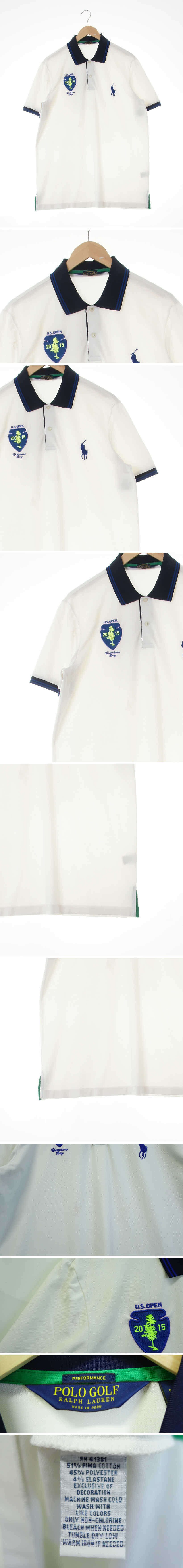 폴로골프 자수포니배색반팔카라티 폴로골프 화이트 면혼방 자수포니배색반팔카라티