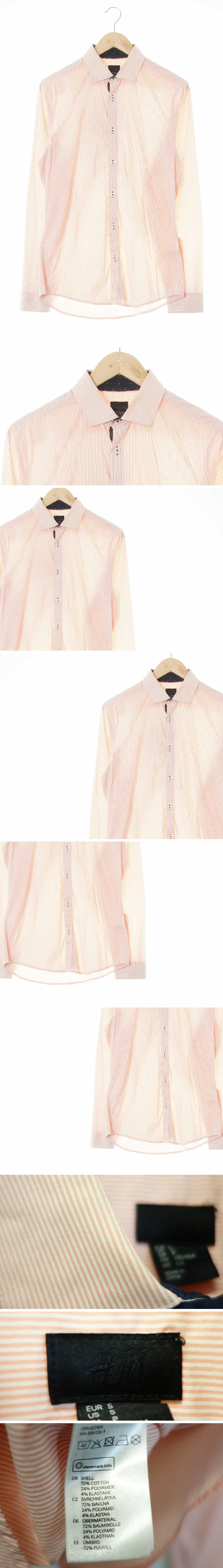 h&m 슬림핏긴팔셔츠 h&m 코랄화이트 스트라이프 면혼방 슬림핏긴팔셔츠