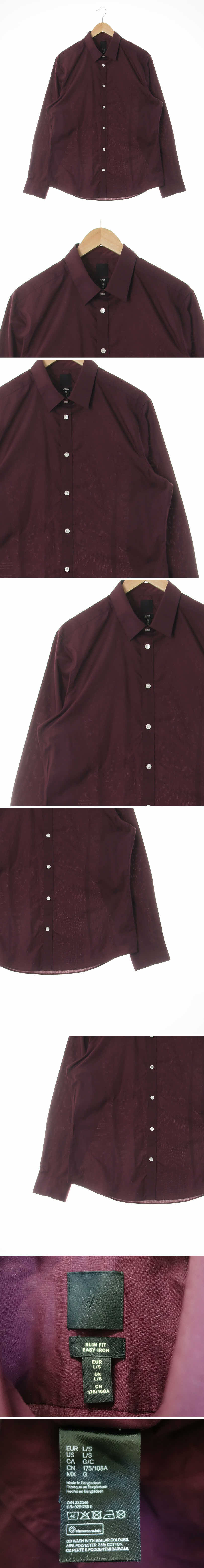 h&m 긴소매셔츠 h&m 와인 면혼방 긴소매셔츠