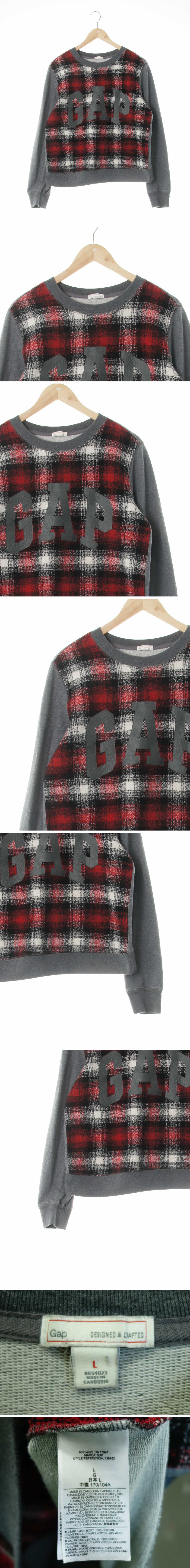 gap 빅로고맨투맨 gap 그레이레드 체크 울혼방 빅로고맨투맨