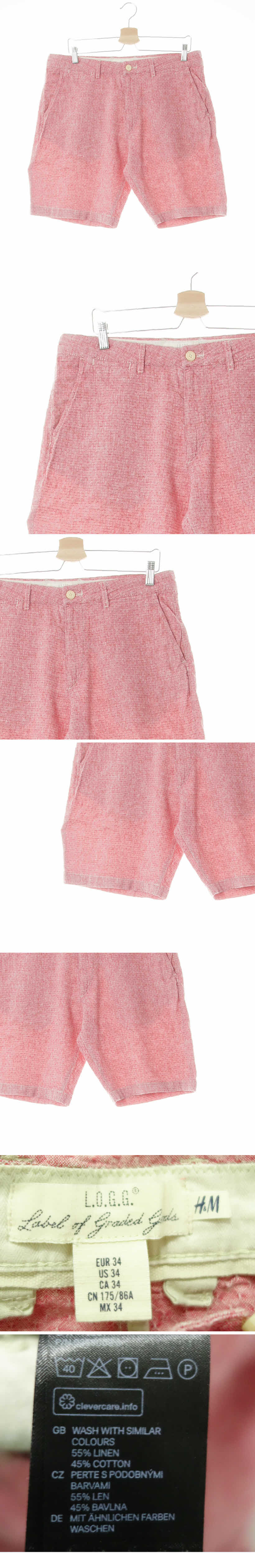 h&m 멜란지핑크야로우 린넨혼방 쿨하프팬츠