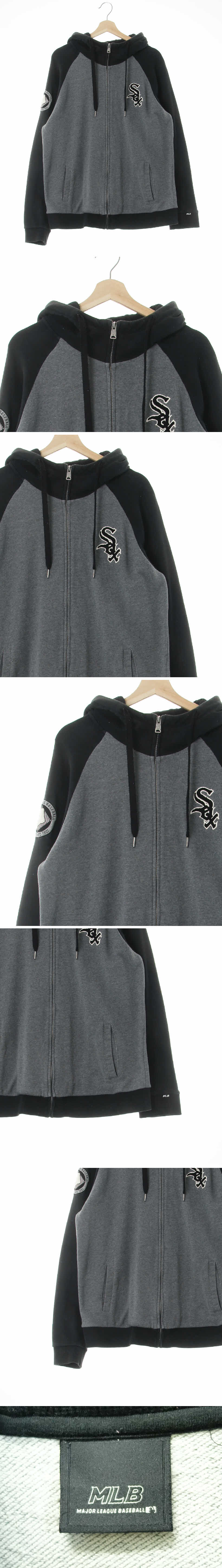 MLB 투톤나그랑후드집업 MLB 그레이블랙 면 투톤나그랑후드집업