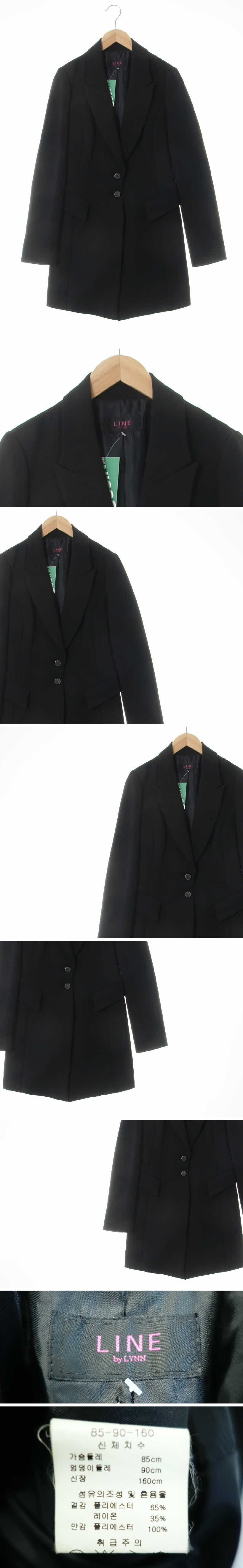 라인 투버튼슬림롱절개자켓 라인 블랙 면혼방 투버튼슬림롱절개자켓