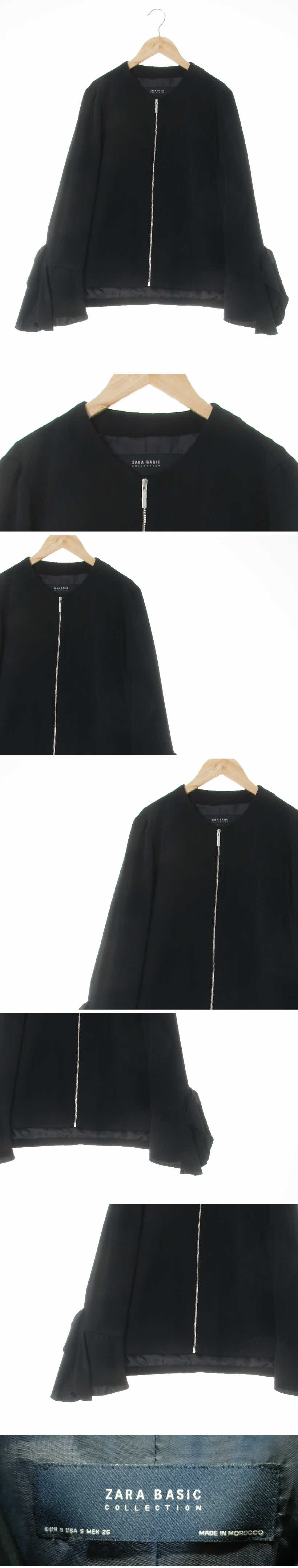 자라 프릴소매숏집업자켓 자라 블랙 프릴소매숏집업자켓