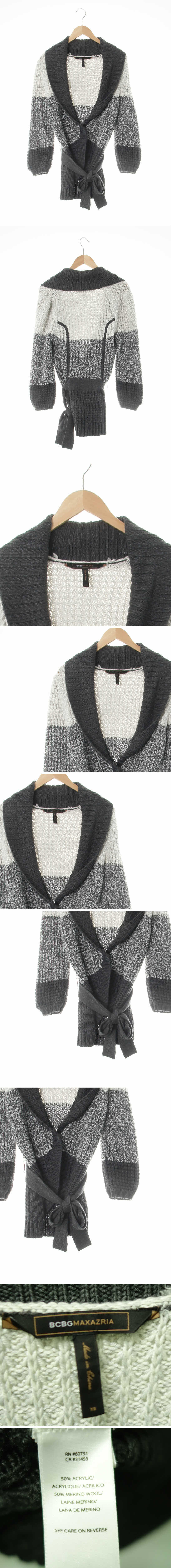 bcbg 원버튼숄카라가디건 bcbg 쓰리톤그레이 스트라이프 울혼방 원버튼숄카라가디건