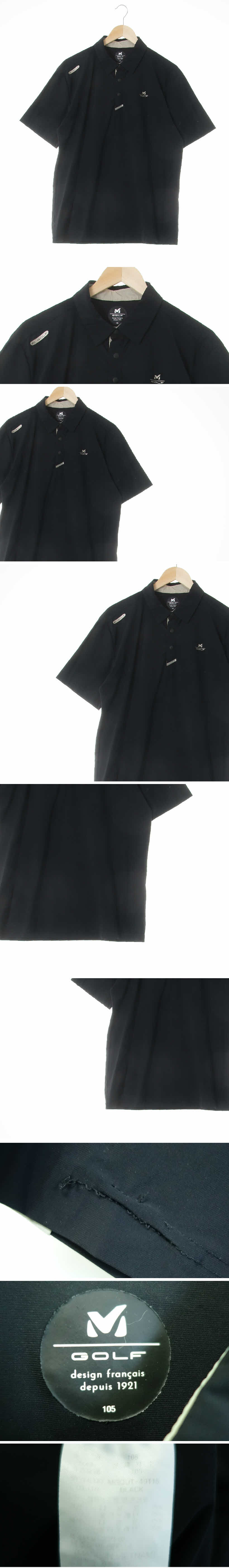 밀레 블랙 나일론혼방 똑딱이카라골프반팔티