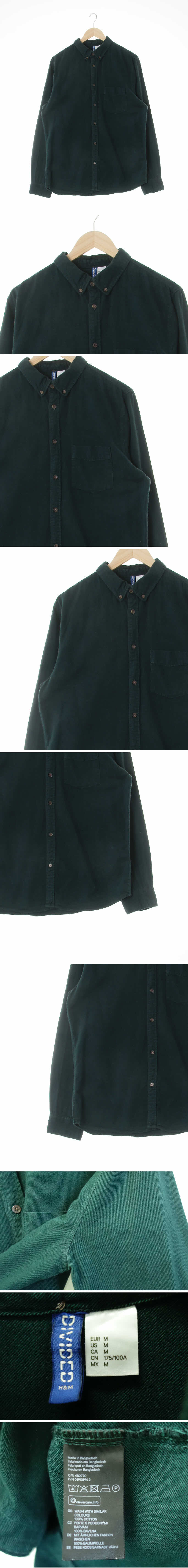 h&m 워싱포켓긴팔셔츠 h&m 다크그린 면 워싱포켓긴팔셔츠