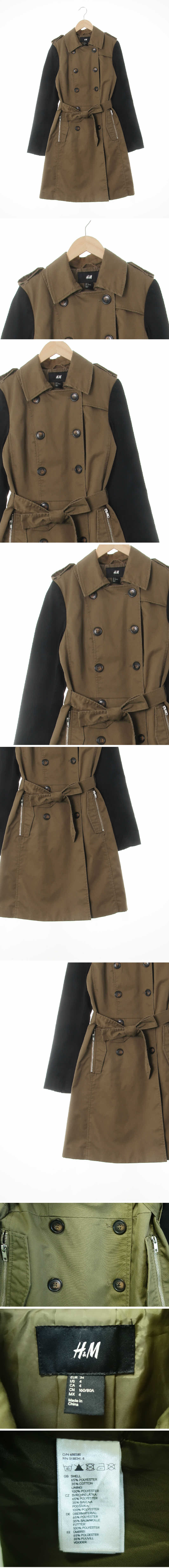 h&m 투톤더블트렌치코트 h&m 카키블랙 면혼방 투톤더블트렌치코트