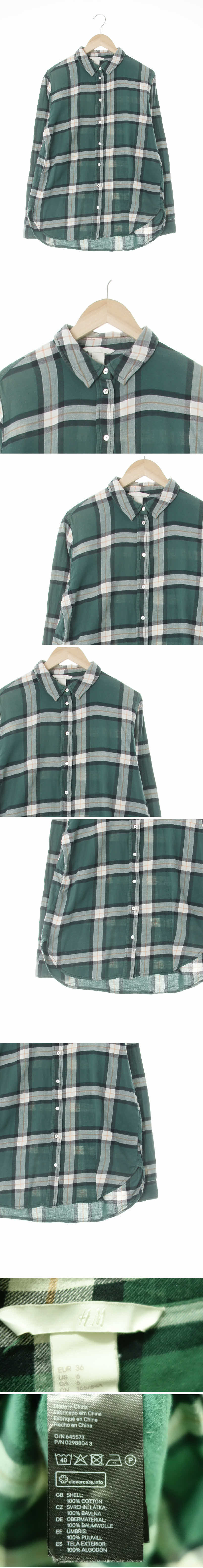 h&m 긴팔셔츠 h&m 소프트테일그린 체크 면 긴팔셔츠