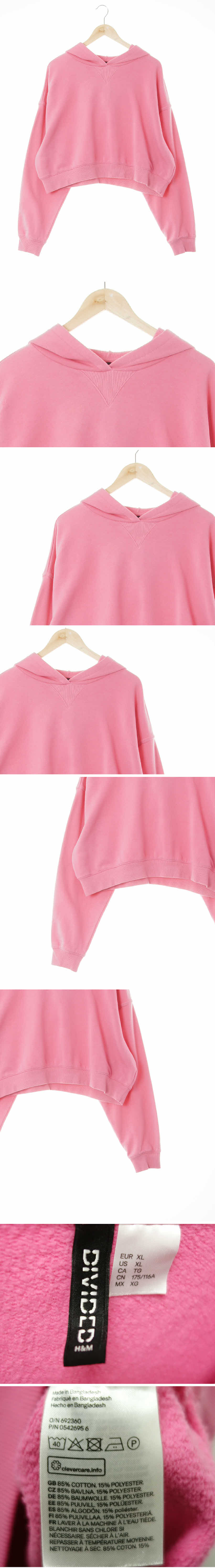 h&m 크롭웜오버핏후드티 h&m 프리즘핑크 면혼방 크롭웜오버핏후드티