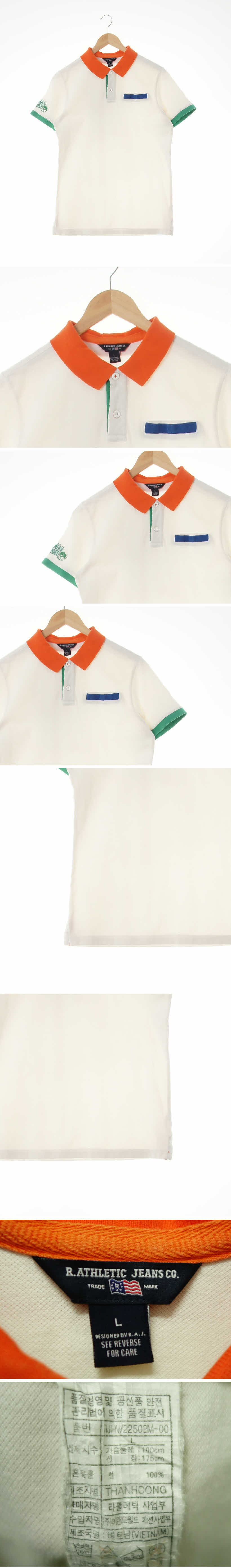 라틀레틱 카라소매배색피케반팔티 라틀레틱 화이트 면 카라소매배색피케반팔티