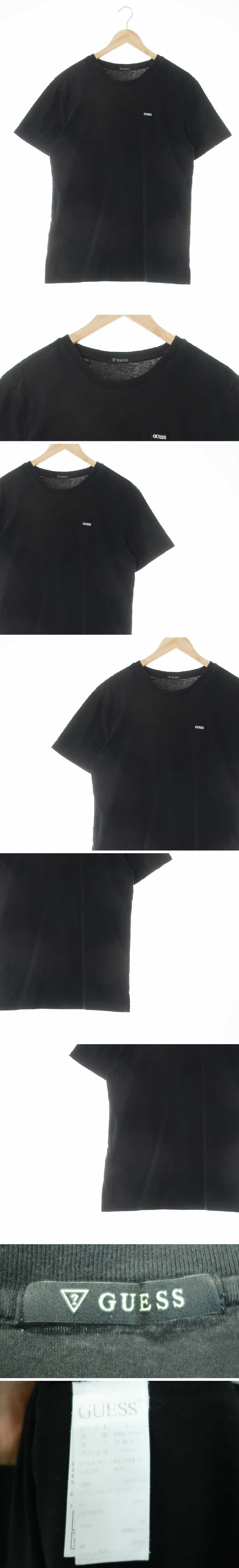 게스 스몰패치라운드반팔티 게스 블랙 면 스몰패치라운드반팔티