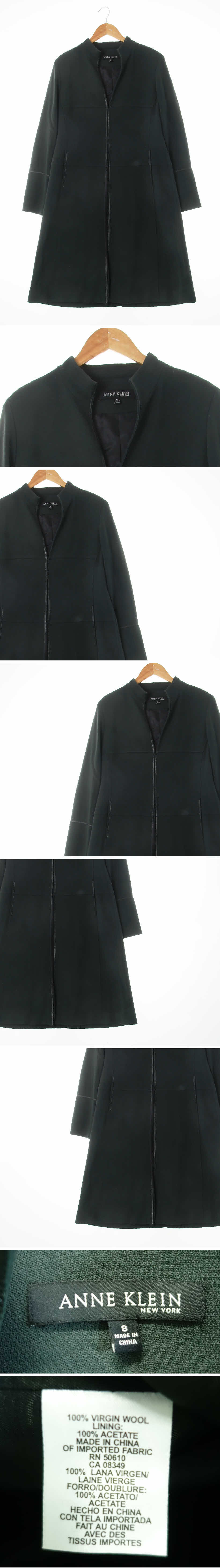 anneklein 노카라레더배색슬림롱원피스코트 anneklein 다크올리브 울 노카라레더배색슬림롱원피스코트