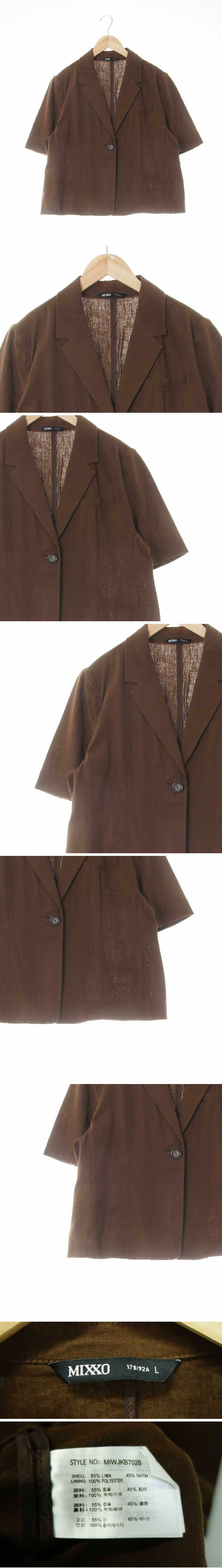 mixxo 원버튼반팔다잉재킷 mixxo 브라운 린넨혼방 원버튼반팔다잉재킷