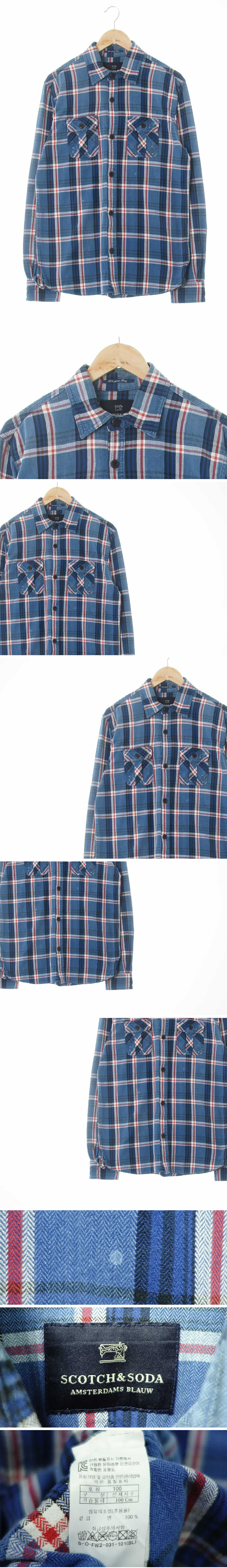 scotch&soda 더블포켓긴팔셔츠 scotch&soda 블루블랙레드 체크 면 더블포켓긴팔셔츠