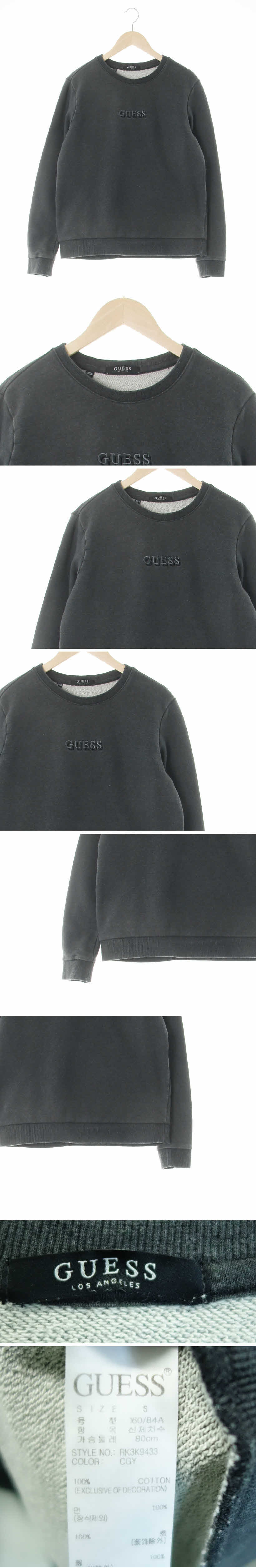 Guess 센터자수이중로고맨투맨 Guess 미디움그레이 면 센터자수이중로고맨투맨