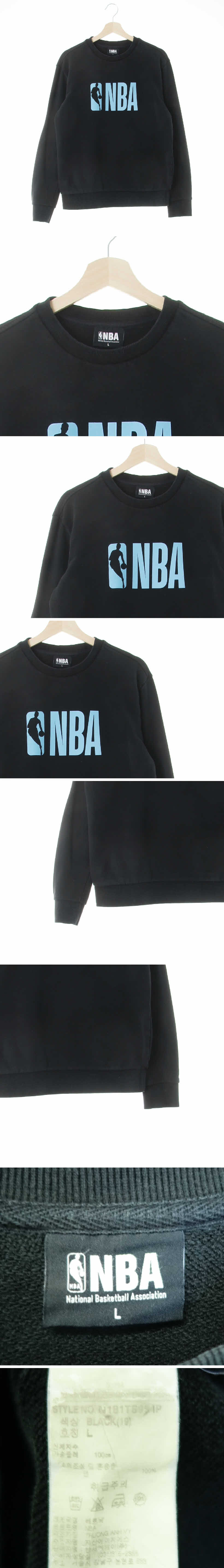 NBA 중앙빅로고크루넥스웨트셔츠 NBA 블랙 프린팅 면 중앙빅로고크루넥스웨트셔츠