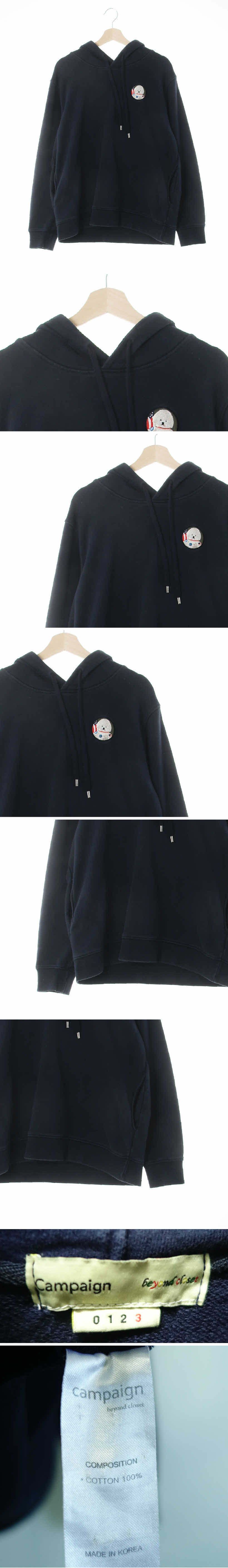 캠페인X비욘드클로젯 가슴강아지패치후드티 캠페인X비욘드클로젯 네이비 면 가슴강아지패치후드티