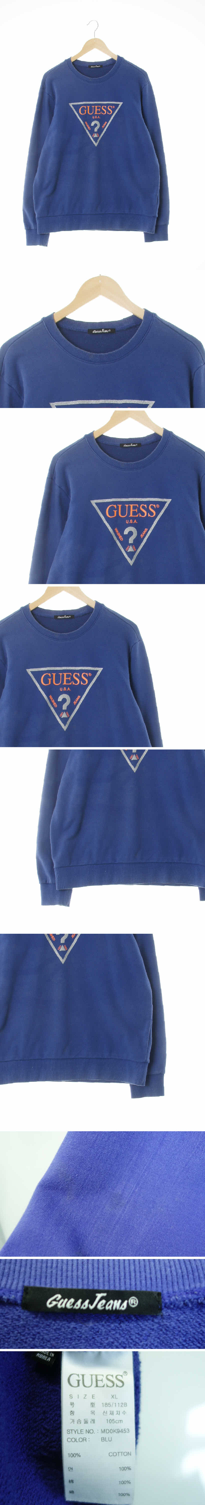 Guess 센터빅반짝이로고맨투맨 Guess 산마리노블루 면 센터빅반짝이로고맨투맨