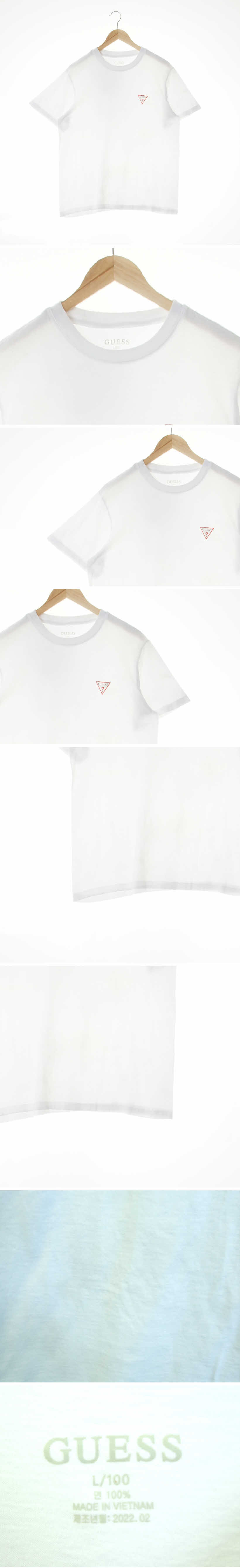 Guess 화이트 면 라운드반팔티