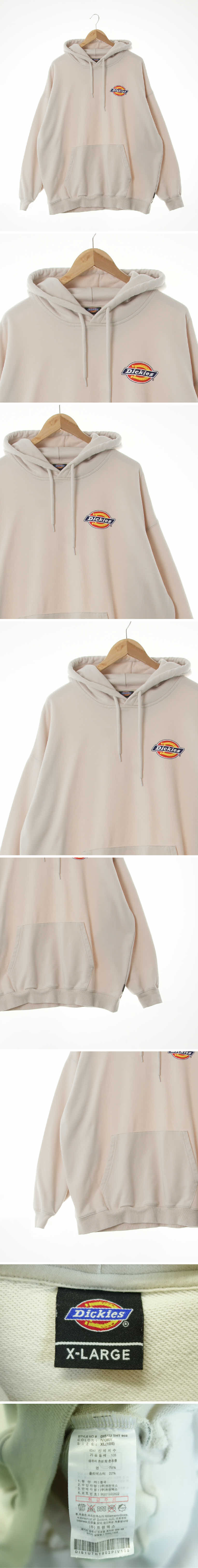 디키즈 로고오버핏후드티 디키즈 라이트베이지 프린팅 면혼방 로고오버핏후드티