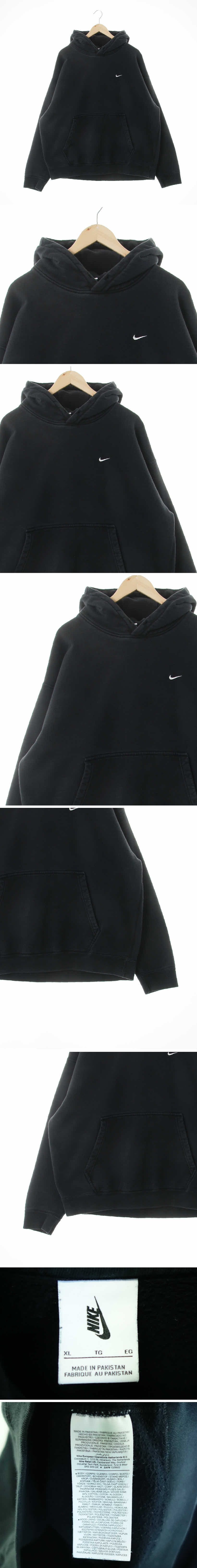 나이키 블랙 면혼방 자수로고박시후드티
