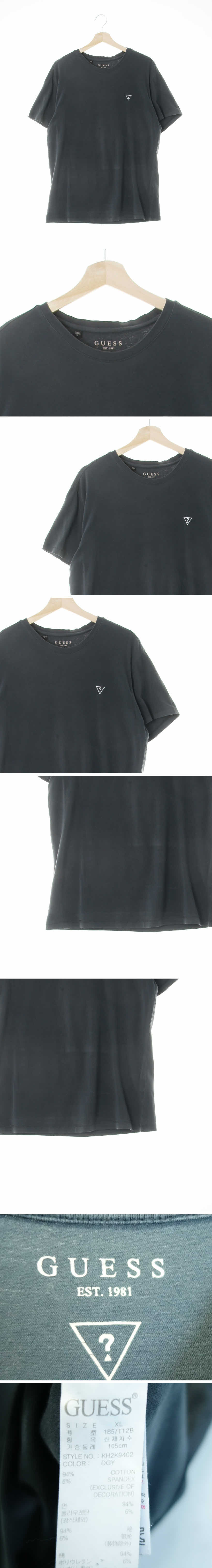 Guess 심볼자수라운드반팔티 Guess 다크그레이 면혼방 심볼자수라운드반팔티