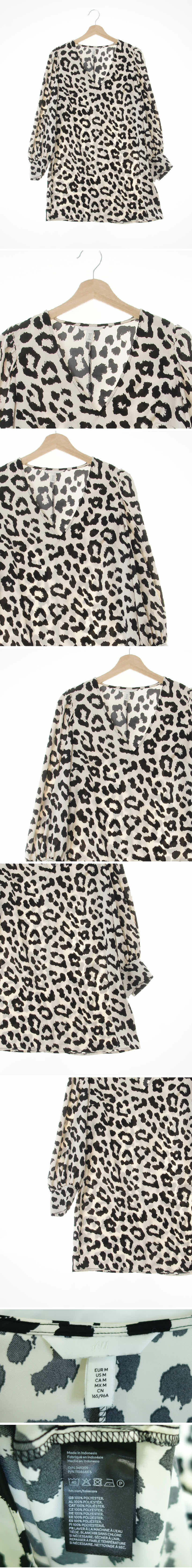 h&m 브이넥퍼프새틴원피스 h&m 아이보리블랙 레오파드 브이넥퍼프새틴원피스