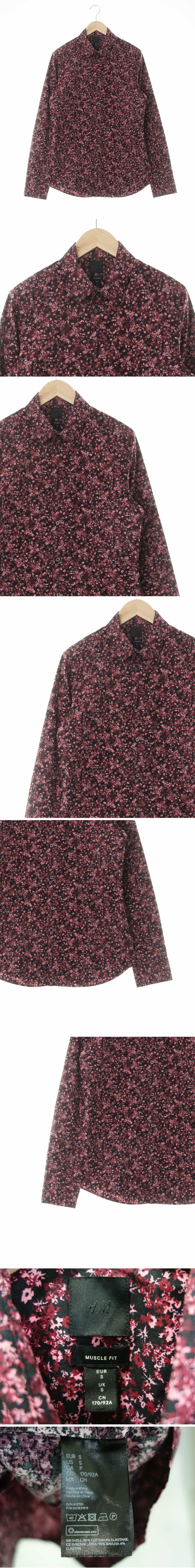 h&m 스트레치긴팔셔츠 h&m 와인 잔꽃패턴 면혼방 스트레치긴팔셔츠
