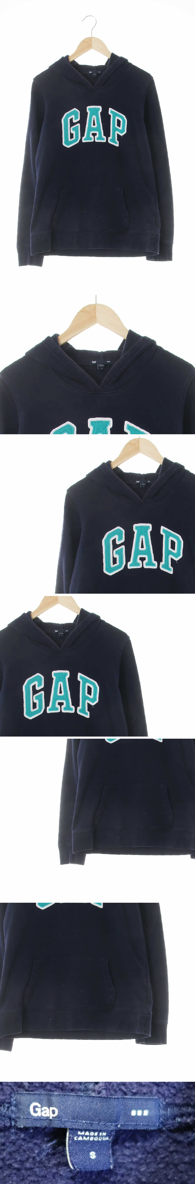 gap 네이비 면혼방 빅로고스티치패치후드티