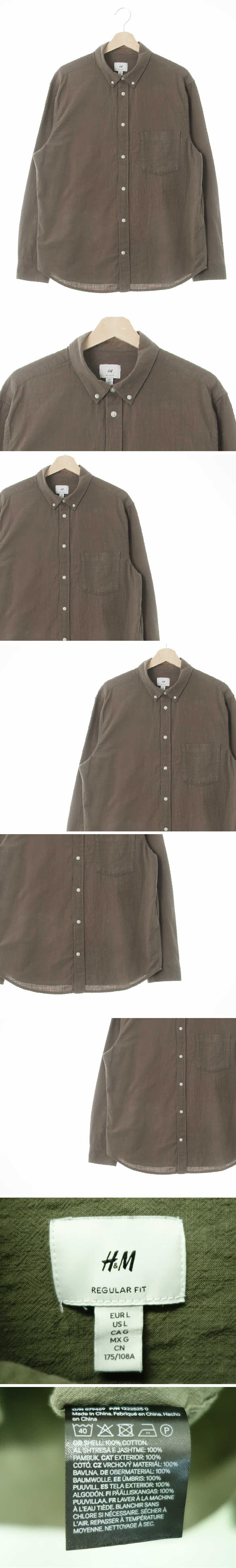 h&m 레귤러핏포켓긴팔셔츠 h&m 그레이시카키 면 레귤러핏포켓긴팔셔츠