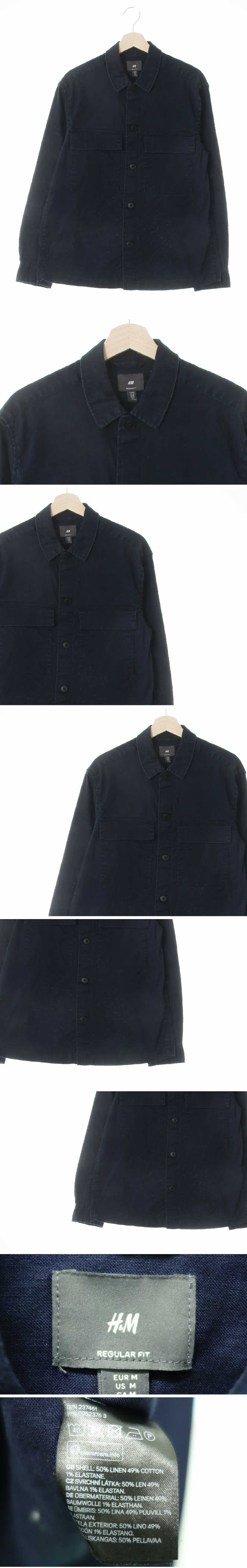 h&m 포켓레귤러핏긴팔셔츠 h&m 다크네이비 린넨혼방 포켓레귤러핏긴팔셔츠