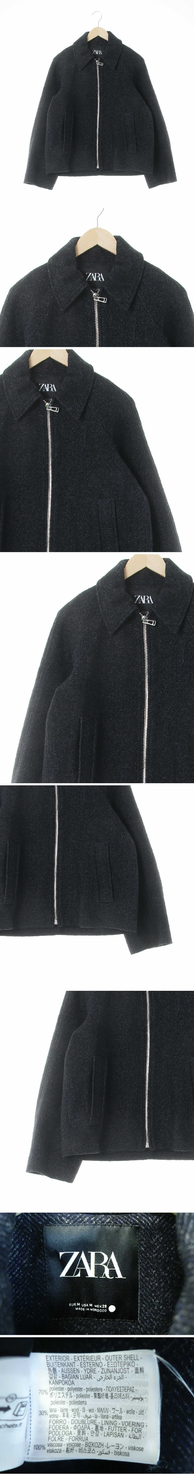 자라 레글런모직집업재킷 자라 다크네이비 헤링본패턴 울혼방 레글런모직집업재킷