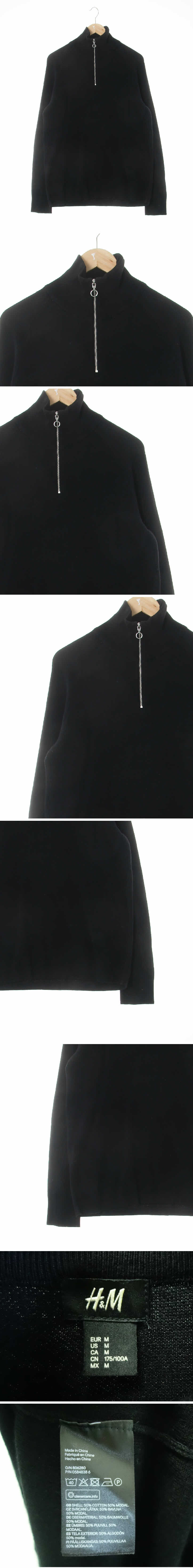 h&m 하이넥반집업레글런니트 h&m 블랙 면혼방 하이넥반집업레글런니트