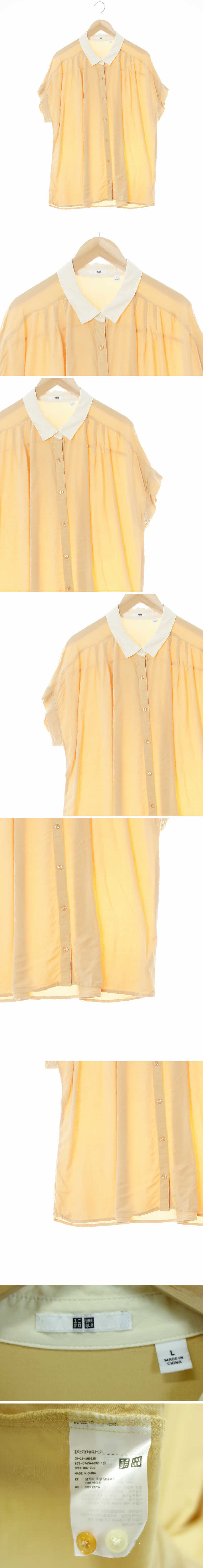 유니클로 핀턱배색카라반소매블라우스 유니클로 버프오렌지 핀턱배색카라반소매블라우스
