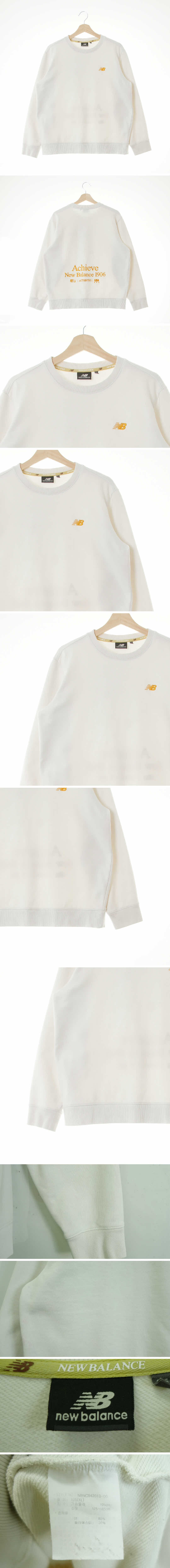 뉴발란스 화이트 면혼방 자수레터링크루넥맨투맨
