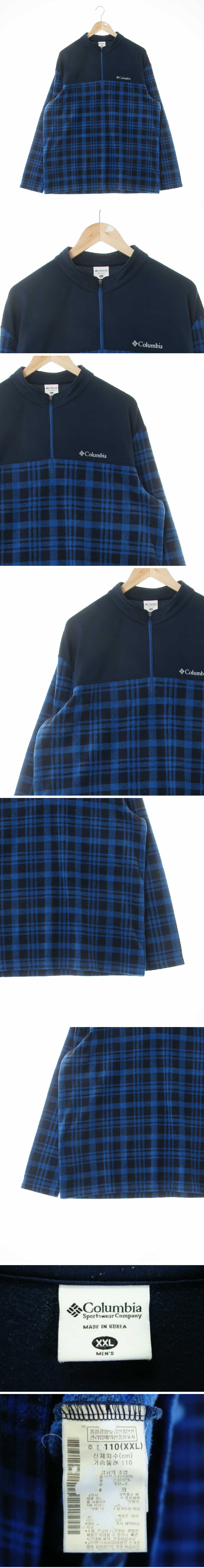 콜롬비아 블루네이비 체크 반집업투톤스포츠티
