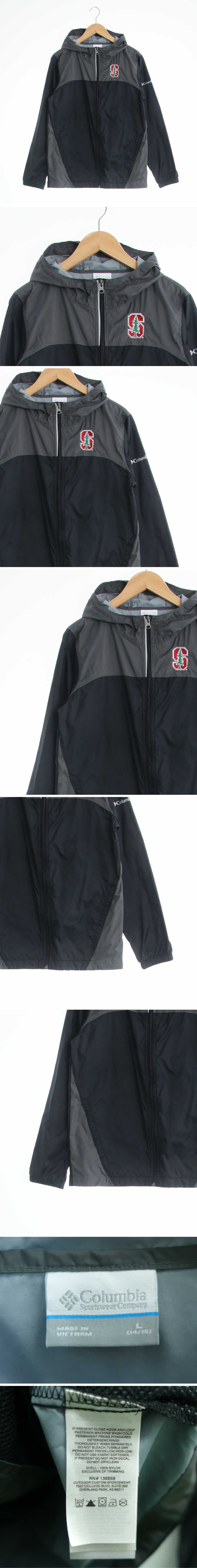 콜롬비아 블랙그레이 프린팅 배색하이넥후드바람막이