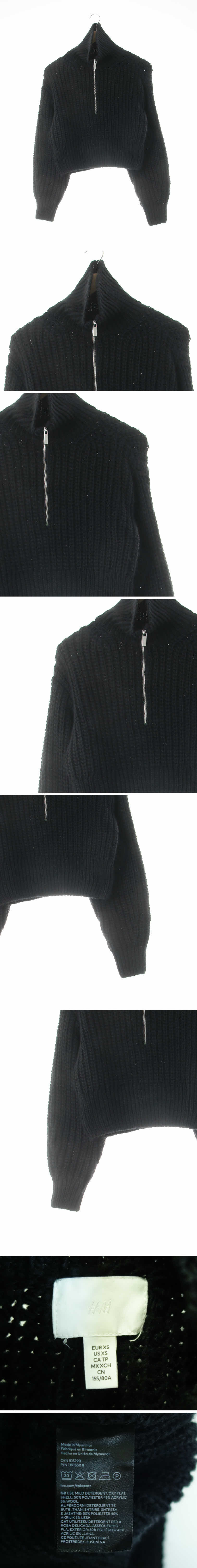 h&m 하이넥반집업크롭골지스웨터 h&m 블랙 울혼방 하이넥반집업크롭골지스웨터