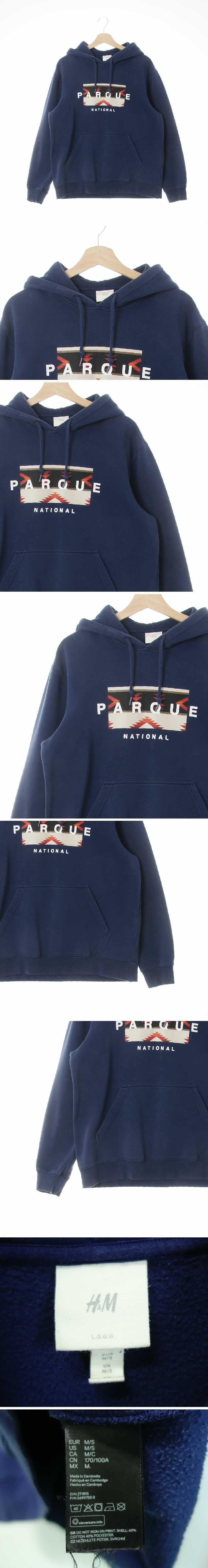 h&m PARQUE워싱스웨트후디 h&m 네이비 프린팅 면혼방 PARQUE워싱스웨트후디