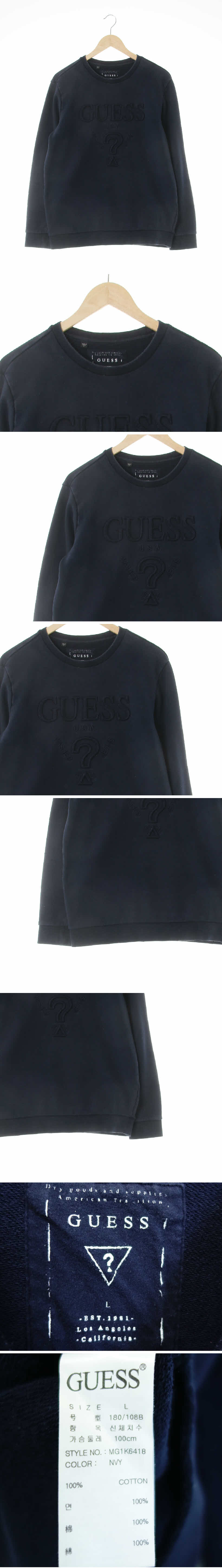 Guess 입체빅자수로고맨투맨 Guess 네이비 면 입체빅자수로고맨투맨