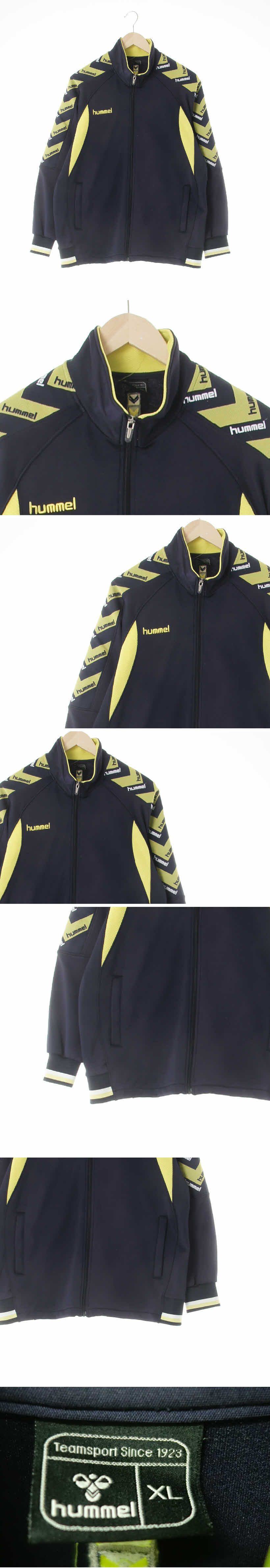 hummel 어깨로고하이넥스포츠집업 hummel 네이비브라이트옐로우 어깨로고하이넥스포츠집업