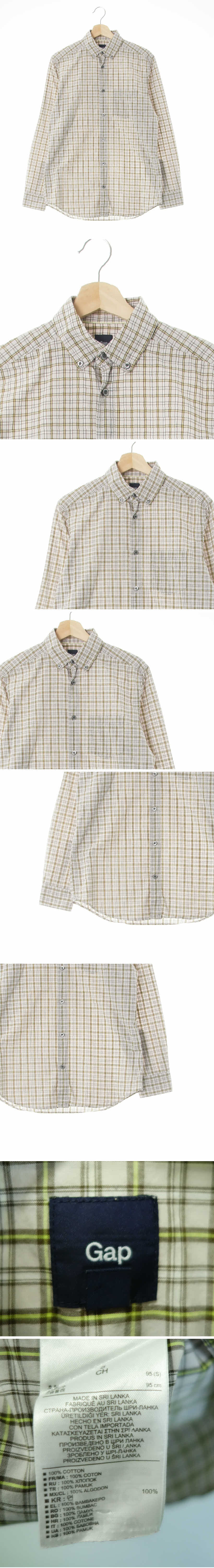 gap 긴팔롱셔츠 gap 린넨베이지라임 체크 면 긴팔롱셔츠