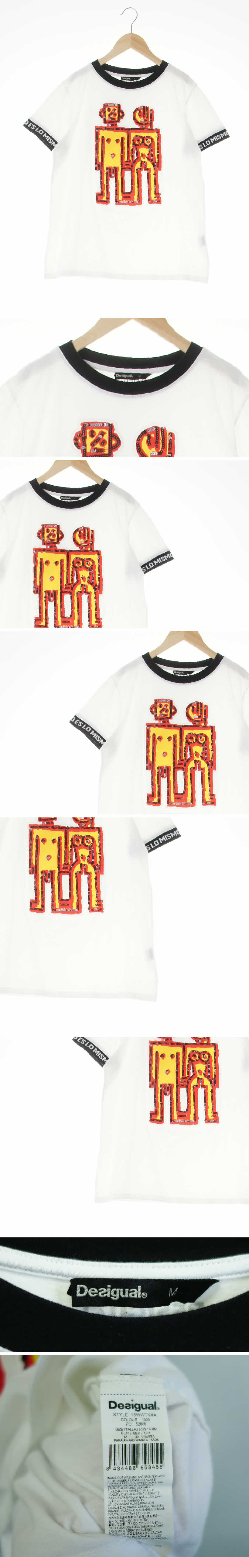 desigual 블랙배색비즈반팔티 desigual 화이트 성인남녀프린팅 면 블랙배색비즈반팔티