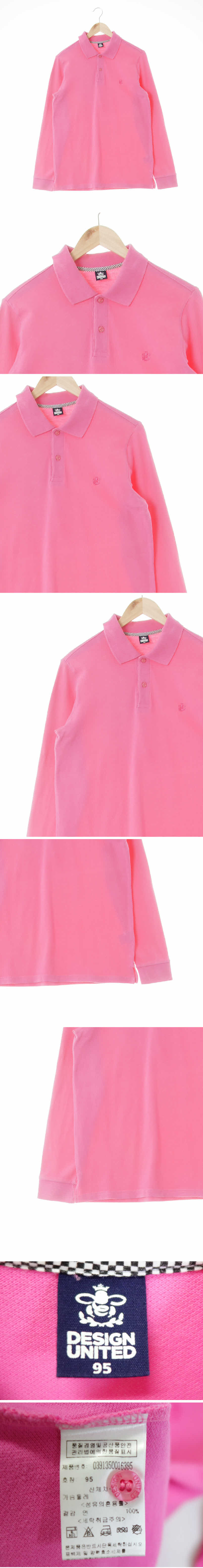 디자인유나이티드 자수긴소매피케티셔츠 디자인유나이티드 핑크 면 자수긴소매피케티셔츠